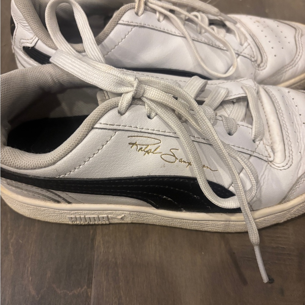 Puma White and Black Low-Top Sneakers with Signature Stripe - Picture 2 of 6